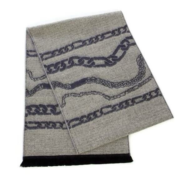 Serentia Cashmere‎ Feel Scarf Wrap Chain Link Blue Knit Reversible Oblong 12x70 - Picture 2 of 3